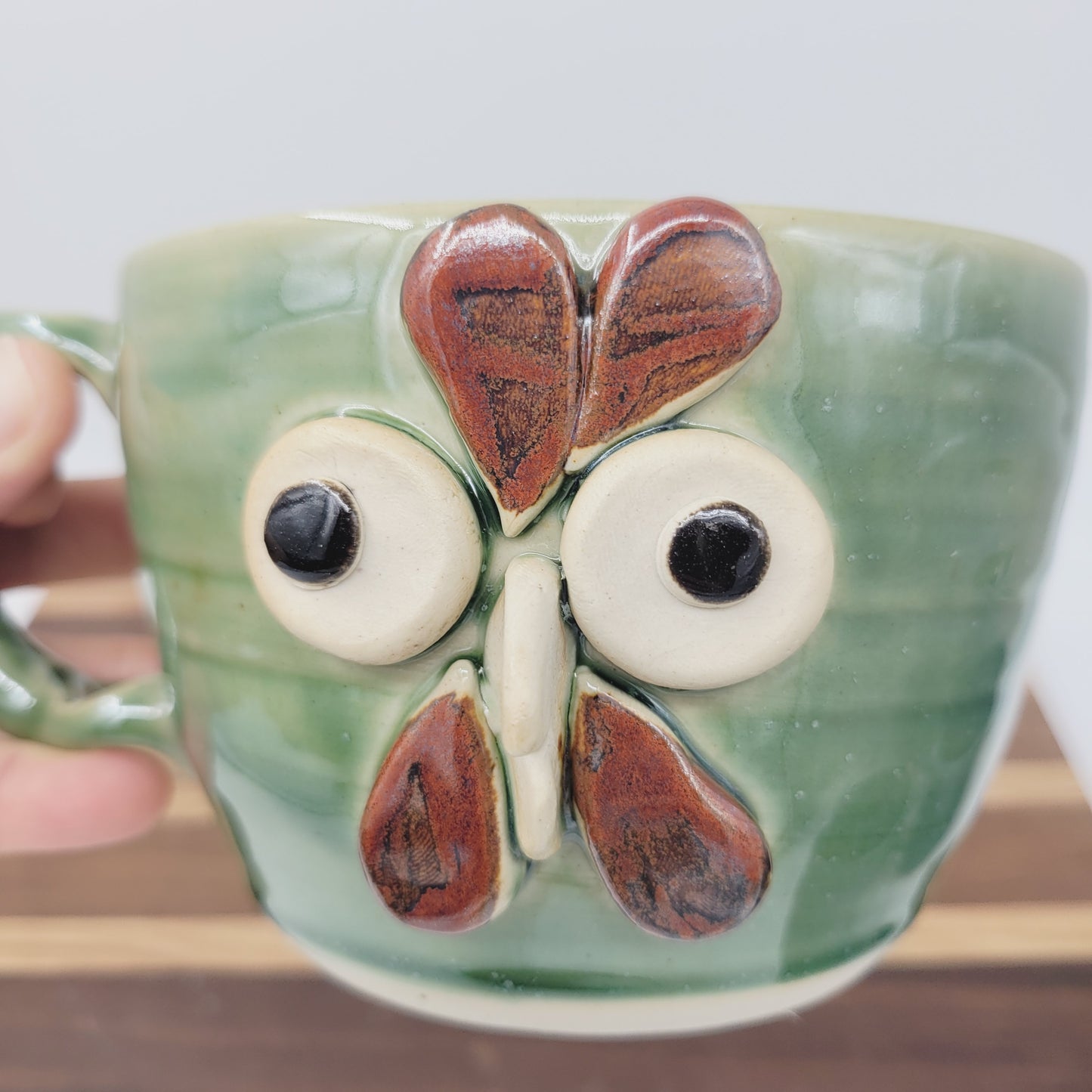 Farmhouse Rooster Soup Mug | Chicken Collector Bowl with Handle | Handmade Stoneware Clay Pottery | Green | Nelson Studio Ug Chug