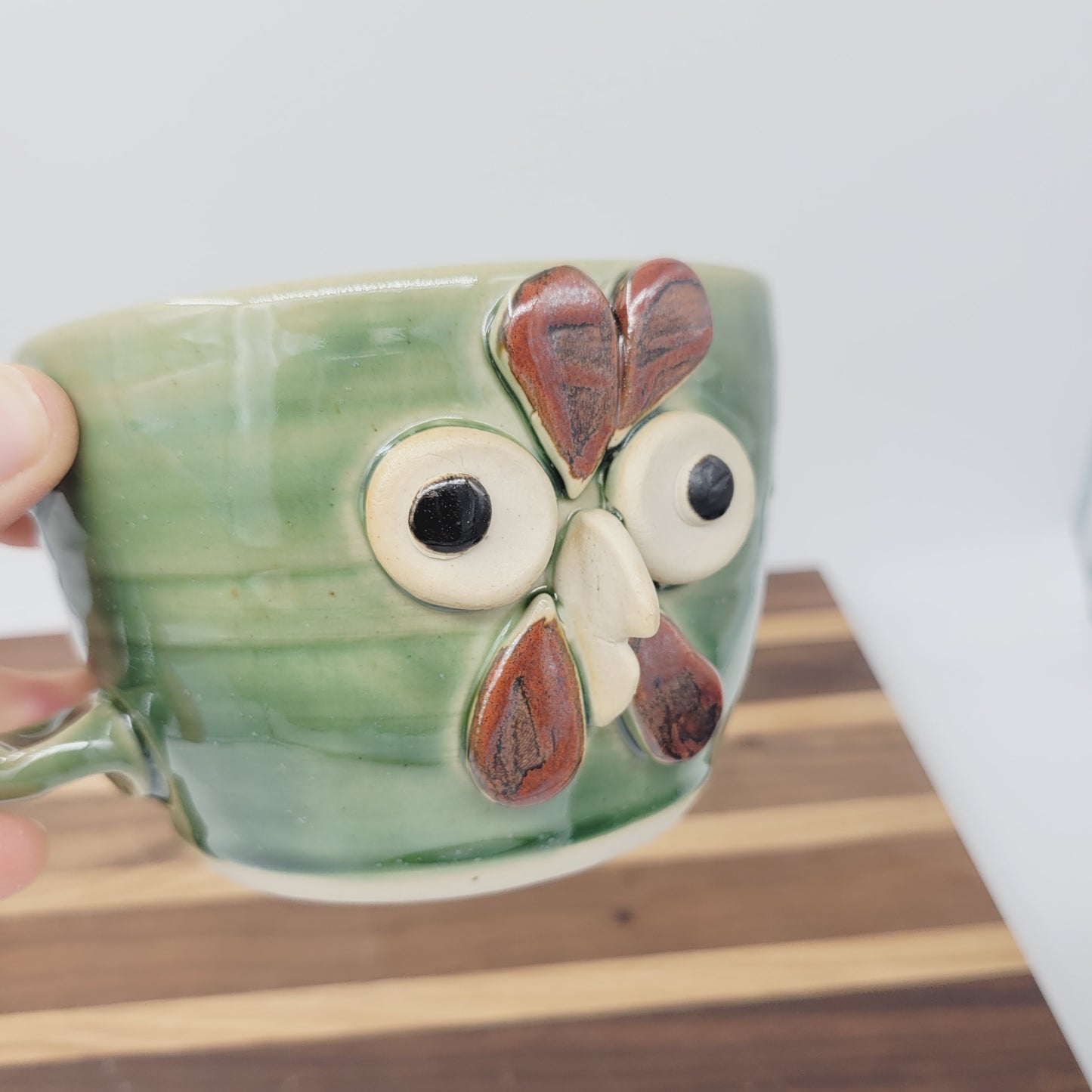 Farmhouse Rooster Soup Mug | Chicken Collector Bowl with Handle | Handmade Stoneware Clay Pottery | Green | Nelson Studio Ug Chug