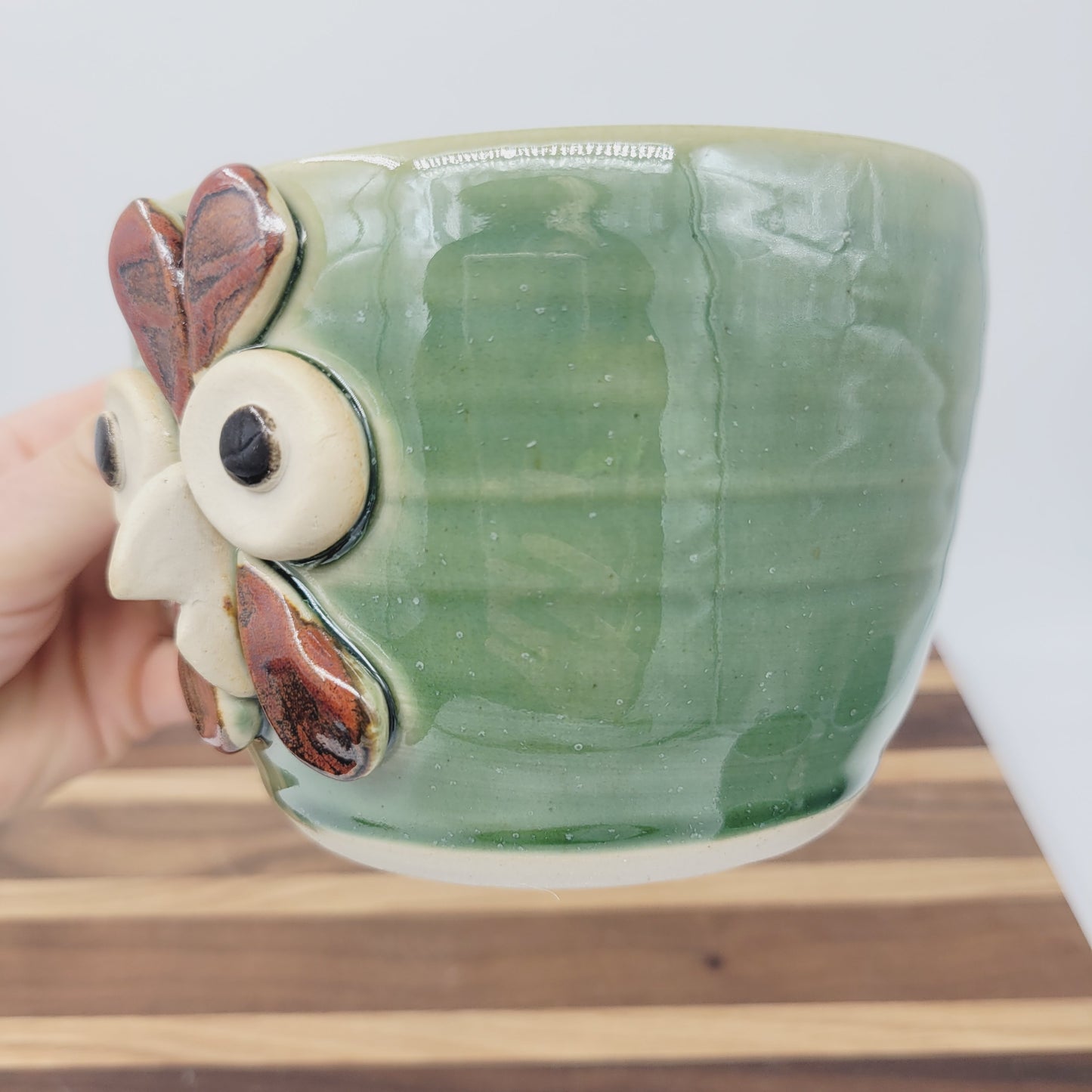 Farmhouse Rooster Soup Mug | Chicken Collector Bowl with Handle | Handmade Stoneware Clay Pottery | Green | Nelson Studio Ug Chug