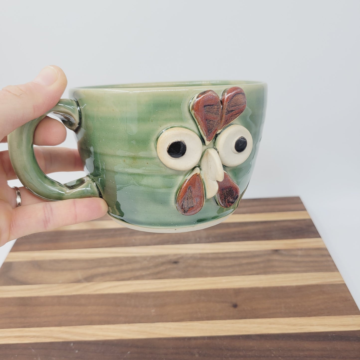 Farmhouse Rooster Soup Mug | Chicken Collector Bowl with Handle | Handmade Stoneware Clay Pottery | Green | Nelson Studio Ug Chug