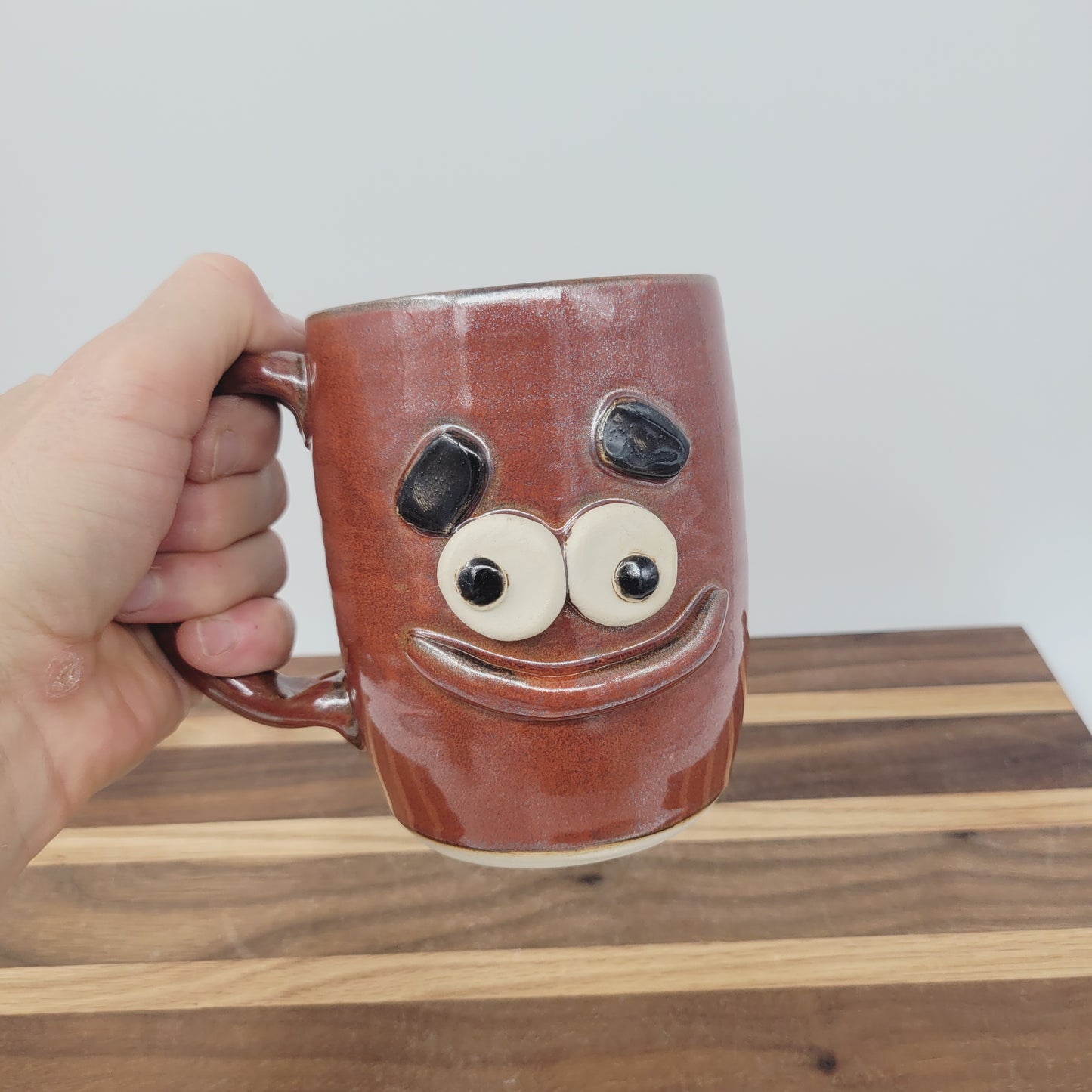 Smiley Face Mug | 16 Ounces | Cinnamon Red | Handmade Stoneware Pottery Coffee Cups