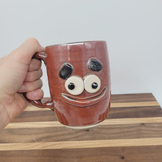 Smiley Face Mug | 16 Ounces | Cinnamon Red | Handmade Stoneware Pottery Coffee Cups