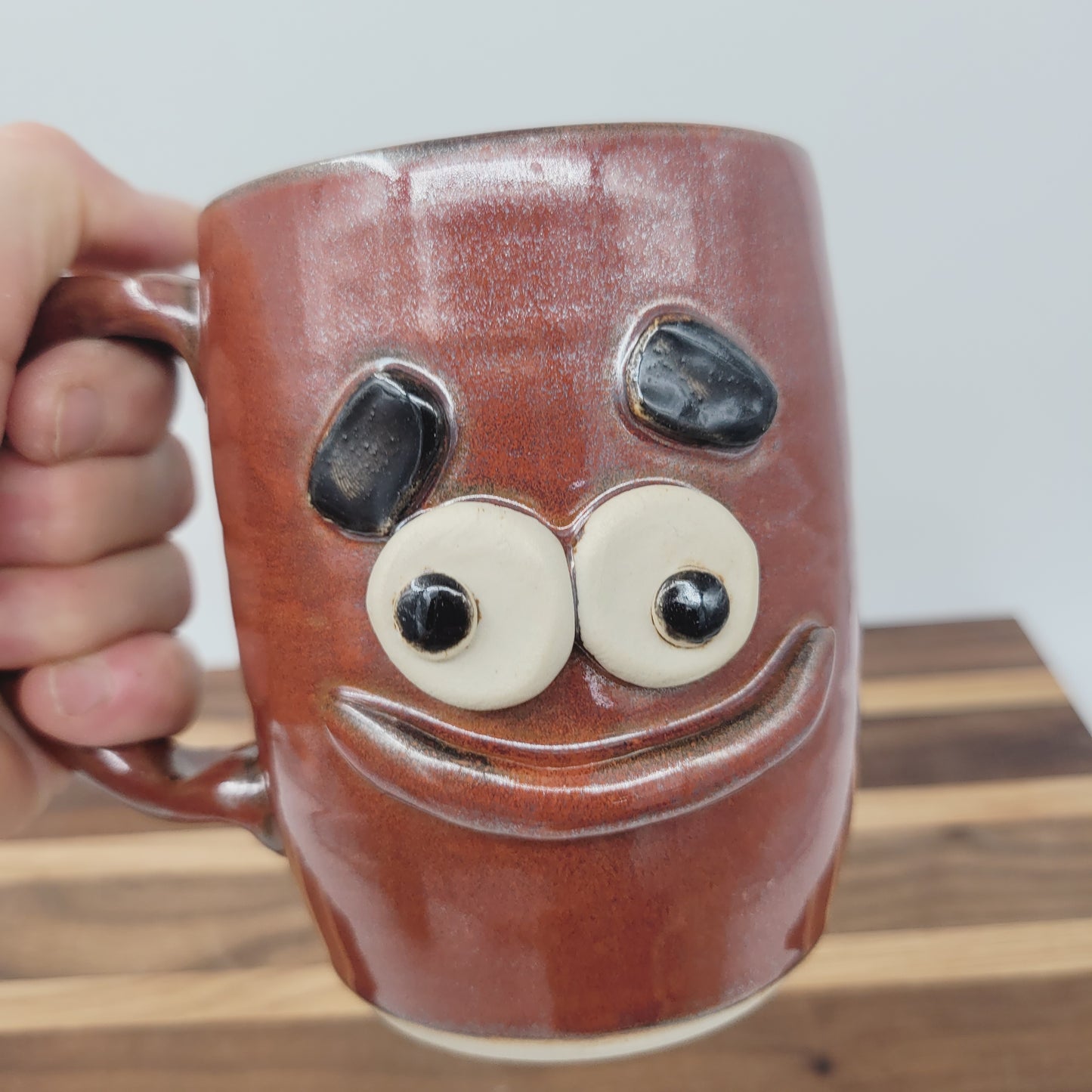 Smiley Face Mug | 16 Ounces | Cinnamon Red | Handmade Stoneware Pottery Coffee Cups