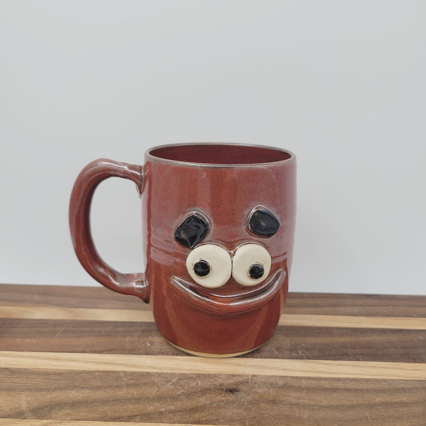 Smiley Face Mug | 16 Ounces | Cinnamon Red | Handmade Stoneware Pottery Coffee Cups