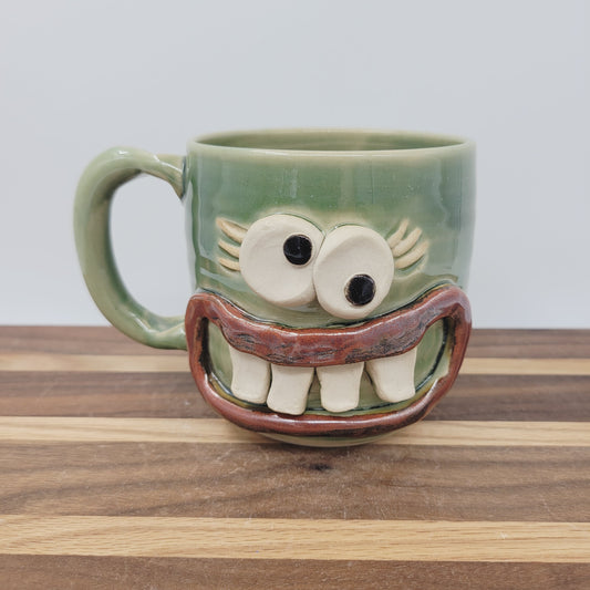 Crazy Coffee Cup | Funny Woman Smiley Face Mug | Unique Handmade Stoneware Pottery | Gift for Mom