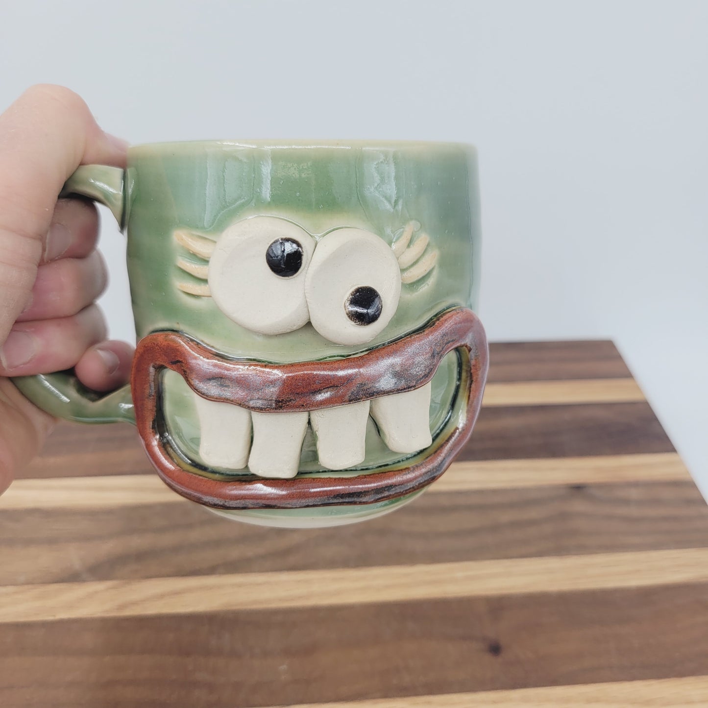 Crazy Coffee Cup | Funny Woman Smiley Face Mug | Unique Handmade Stoneware Pottery | Gift for Mom