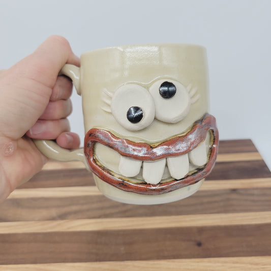 Coffee Lover Ug Chug Face Mug | Handmade Ceramic Stoneware Pottery Coffee Cups for Woman  | Cream | Large 16 Oz