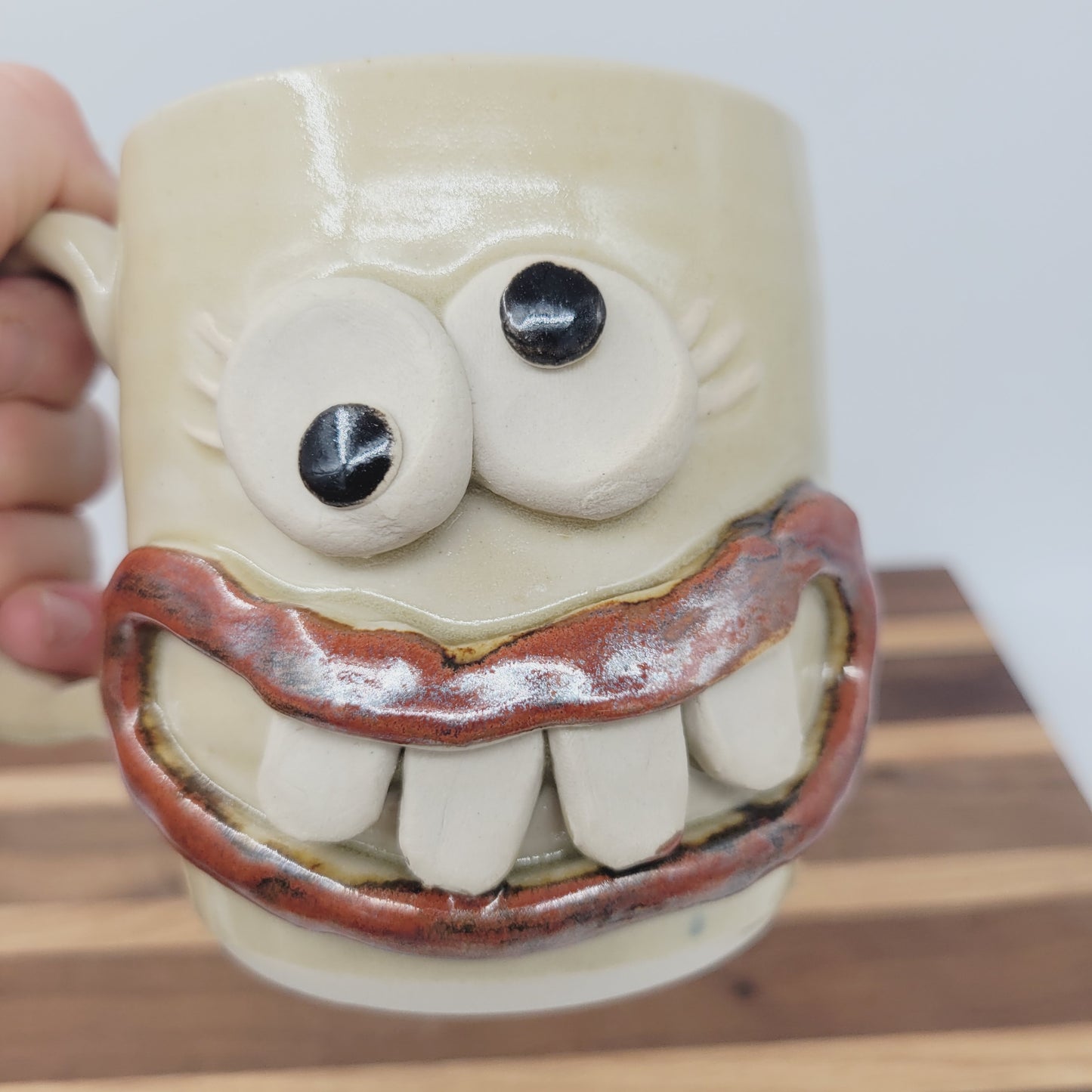 Coffee Lover Ug Chug Face Mug | Handmade Ceramic Stoneware Pottery Coffee Cups for Woman  | Cream | Large 16 Oz