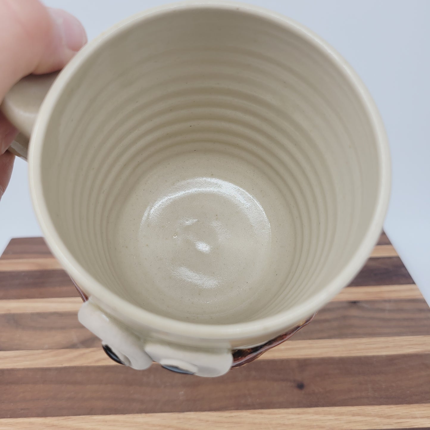 Coffee Lover Ug Chug Face Mug | Handmade Ceramic Stoneware Pottery Coffee Cups for Woman  | Cream | Large 16 Oz