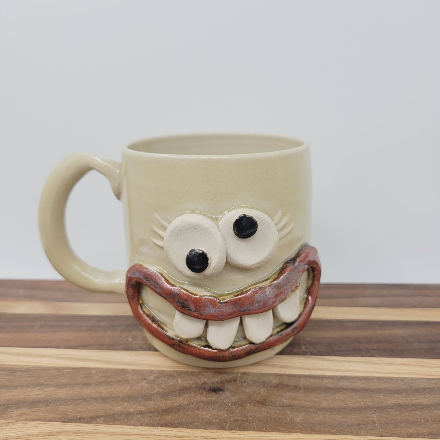 Coffee Lover Ug Chug Face Mug | Handmade Ceramic Stoneware Pottery Coffee Cups for Woman  | Cream | Large 16 Oz