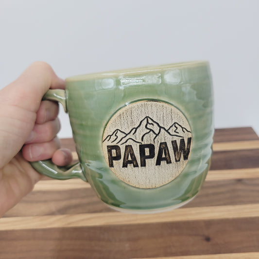 Papaw Mug | Handmade Stoneware Pottery | Green | Gifts for Grandparent | Mountain Theme