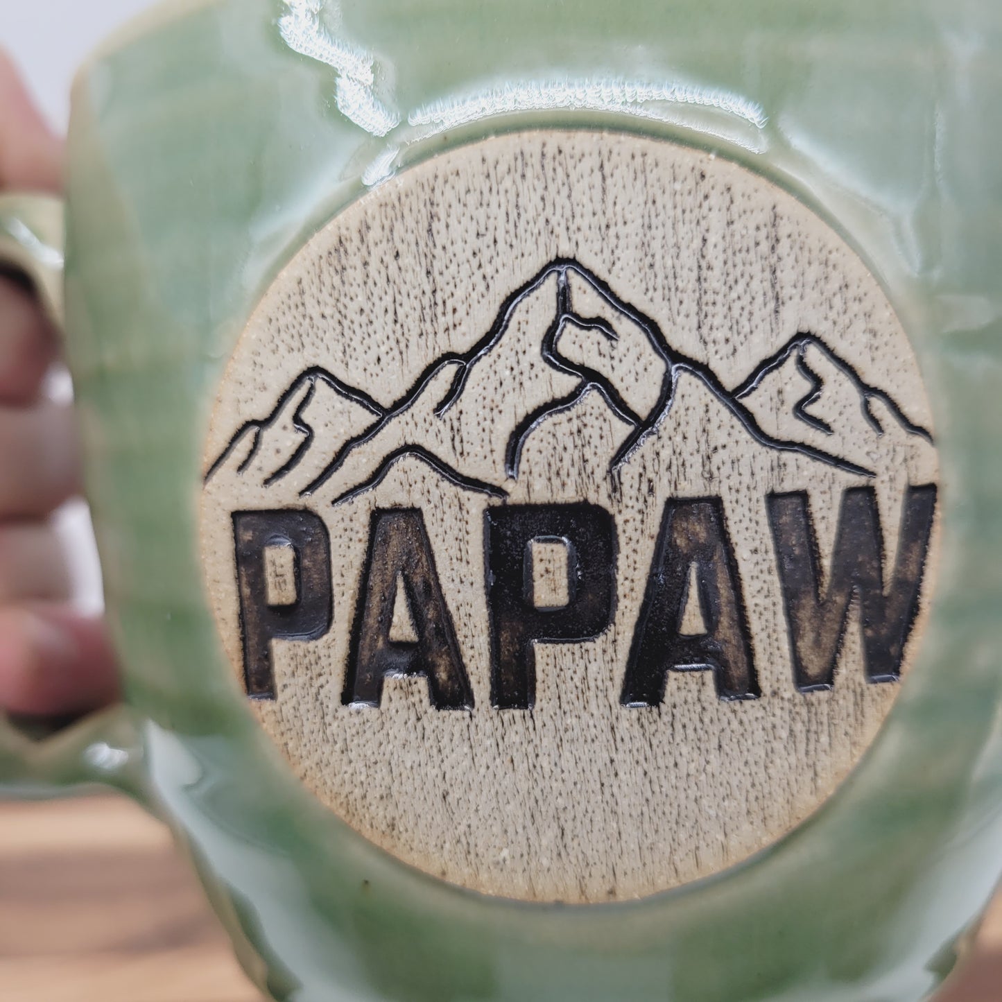 Papaw Mug | Handmade Stoneware Pottery | Green | Gifts for Grandparent | Mountain Theme