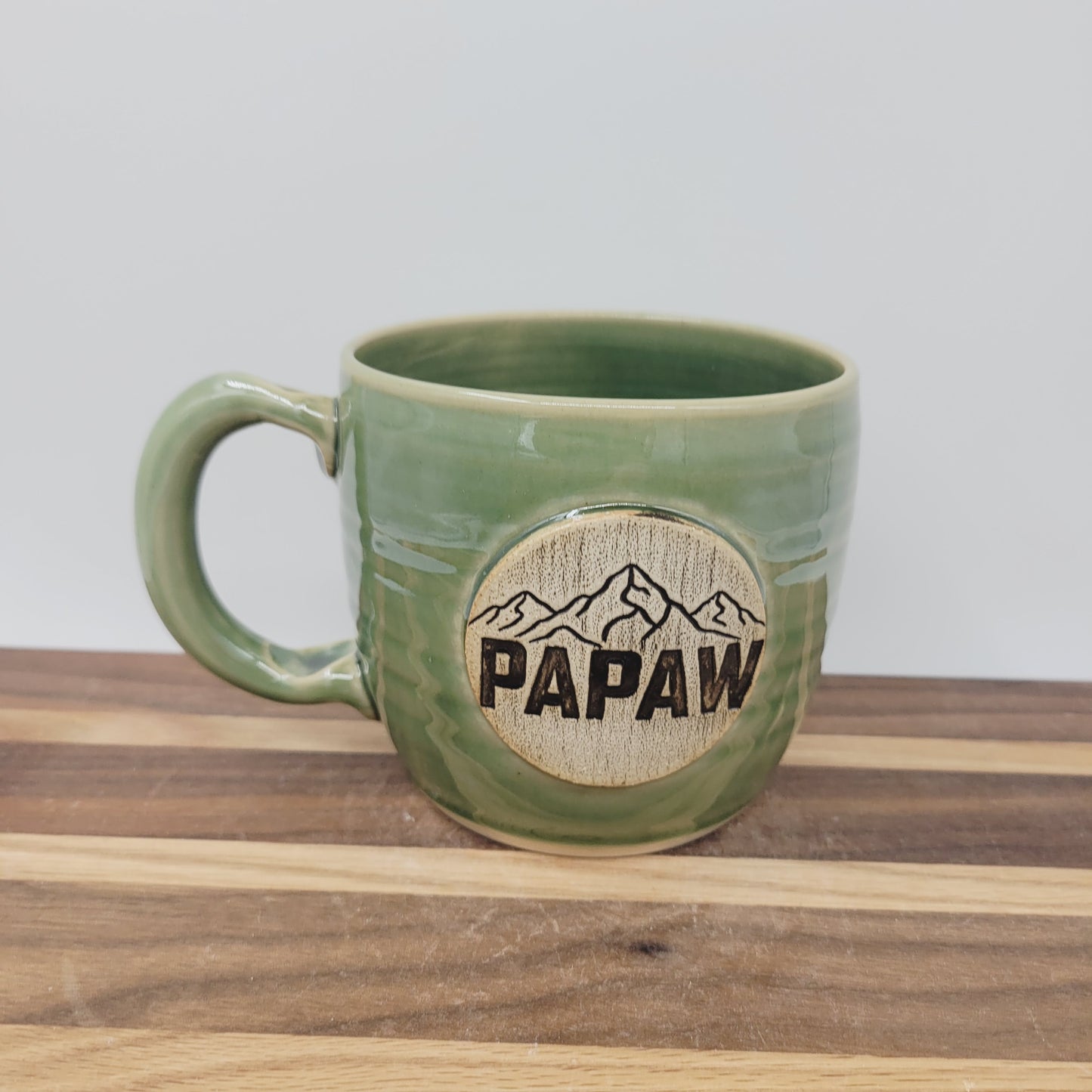 Papaw Mug | Handmade Stoneware Pottery | Green | Gifts for Grandparent | Mountain Theme