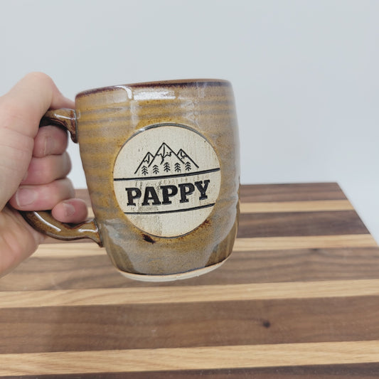 Pappy Mug | Handmade Stoneware Pottery | Rustic Blue Brown | Gifts for Grandparent | Mountain Theme