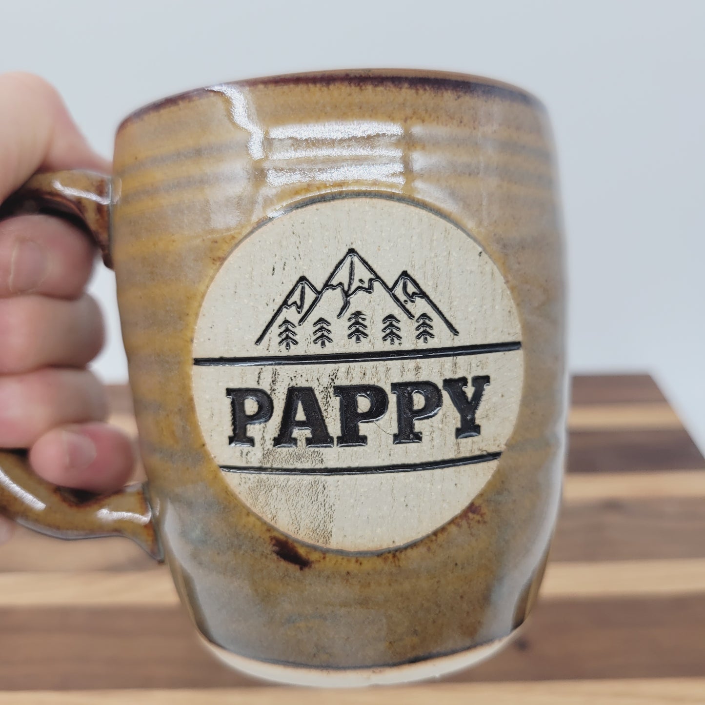 Pappy Mug | Handmade Stoneware Pottery | Rustic Blue Brown | Gifts for Grandparent | Mountain Theme