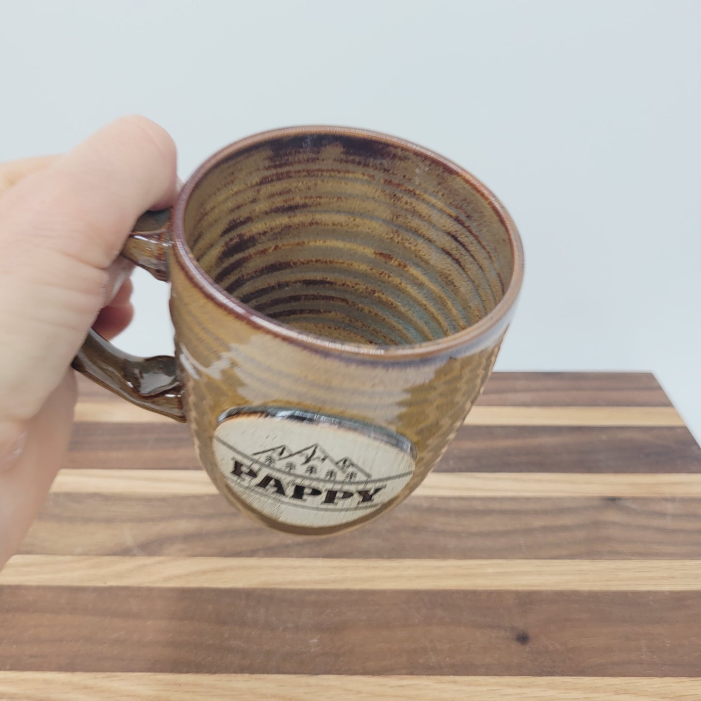 Pappy Mug | Handmade Stoneware Pottery | Rustic Blue Brown | Gifts for Grandparent | Mountain Theme