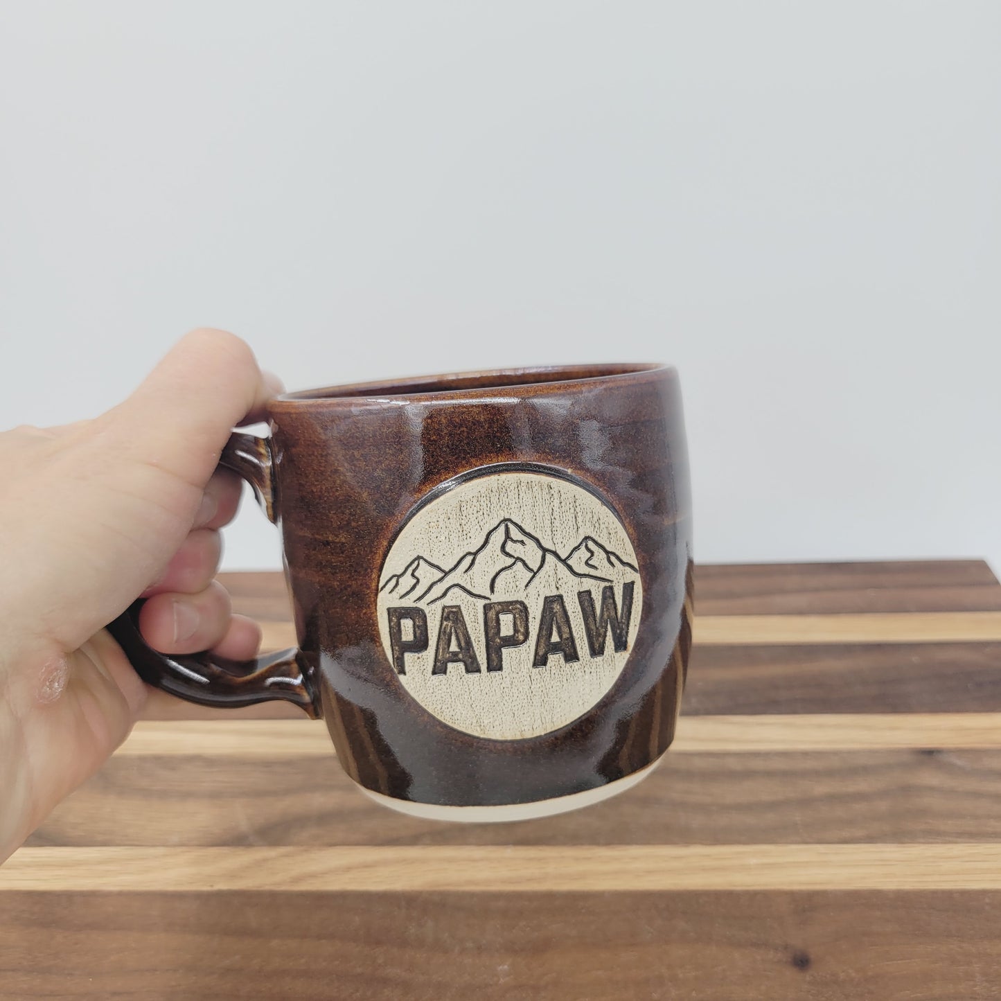 Papaw Mug | Handmade Stoneware Pottery | Black | Gifts for Grandparent | Mountain Theme