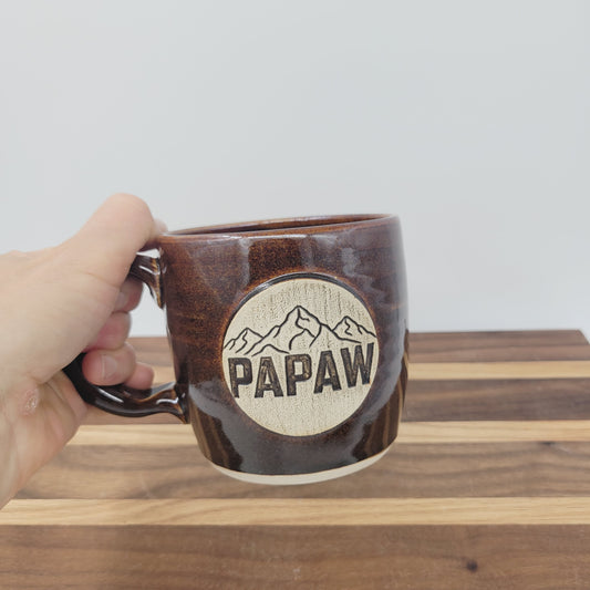 Papaw Mug | Handmade Stoneware Pottery | Black | Gifts for Grandparent | Mountain Theme
