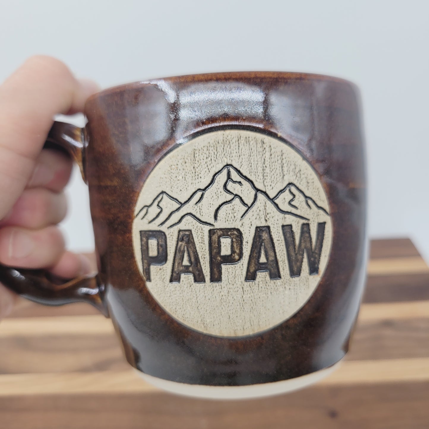 Papaw Mug | Handmade Stoneware Pottery | Black | Gifts for Grandparent | Mountain Theme
