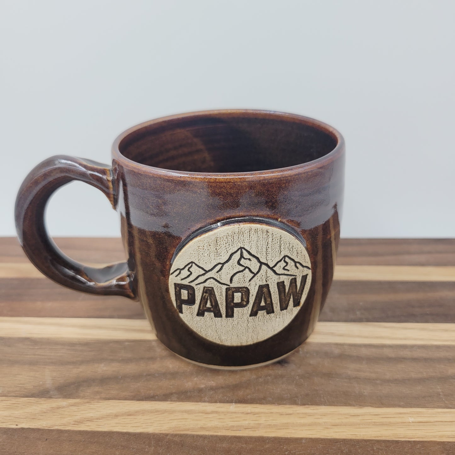 Papaw Mug | Handmade Stoneware Pottery | Black | Gifts for Grandparent | Mountain Theme