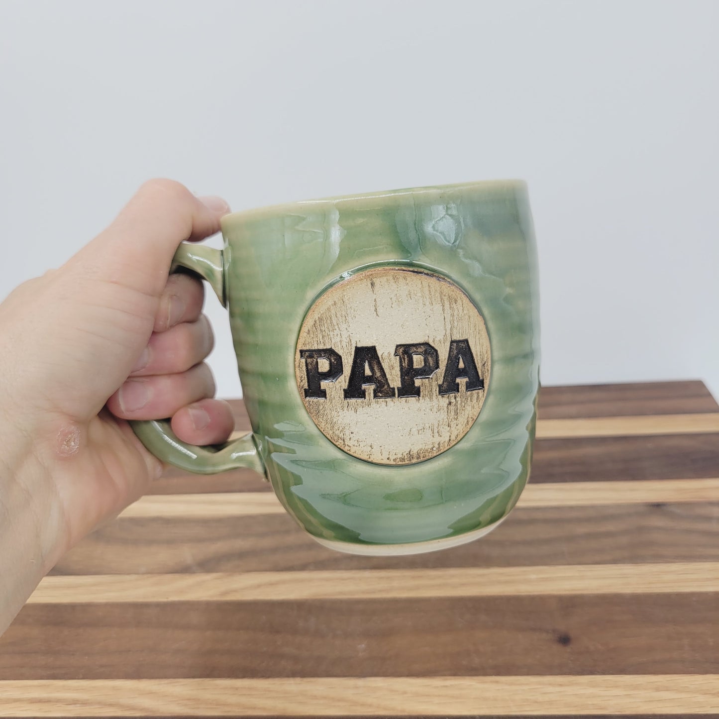 Papa Mug | Handmade Stoneware Pottery | Green | Gifts for Grandparent