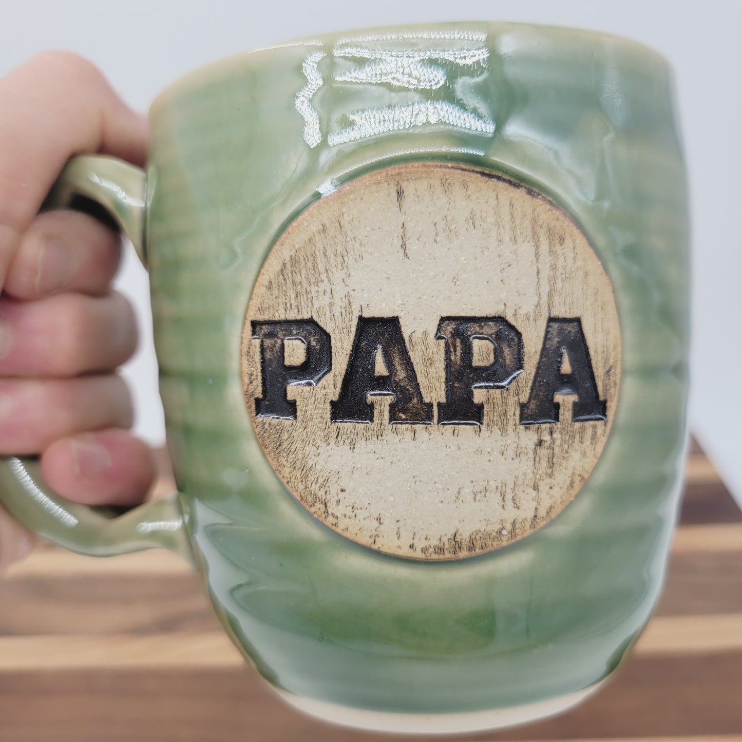 Papa Mug | Handmade Stoneware Pottery | Green | Gifts for Grandparent