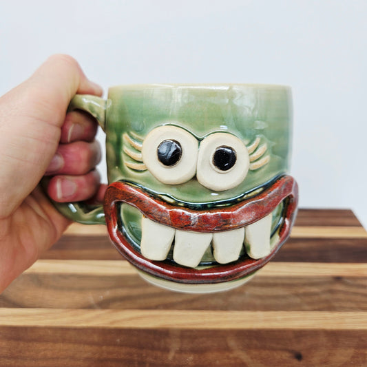 Crazy Coffee Cup | Funny Woman Smiley Face Mug | Unique Handmade Stoneware Pottery | Gift for Mom