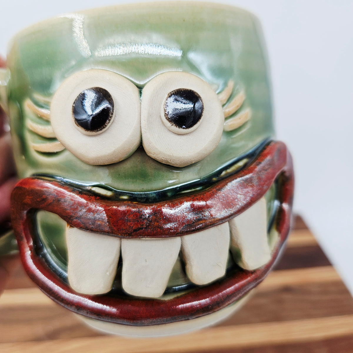 Crazy Coffee Cup | Funny Woman Smiley Face Mug | Unique Handmade Stoneware Pottery | Gift for Mom