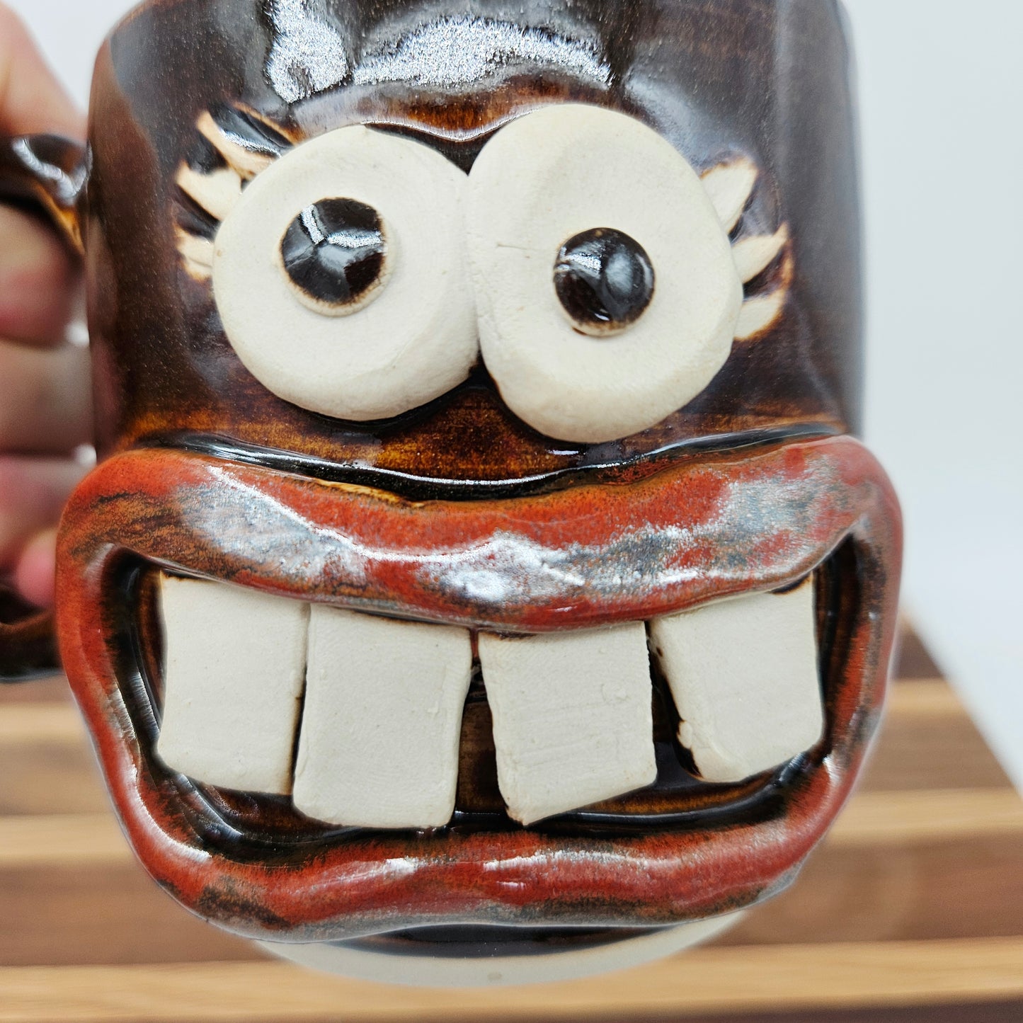 Woman's Fun Face Mug | Cheerful Teacher Coffee Cup | Microwave Dishwasher Safe | Handmade Pottery