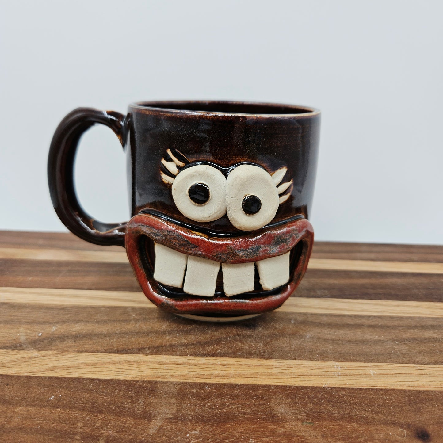 Woman's Fun Face Mug | Cheerful Teacher Coffee Cup | Microwave Dishwasher Safe | Handmade Pottery