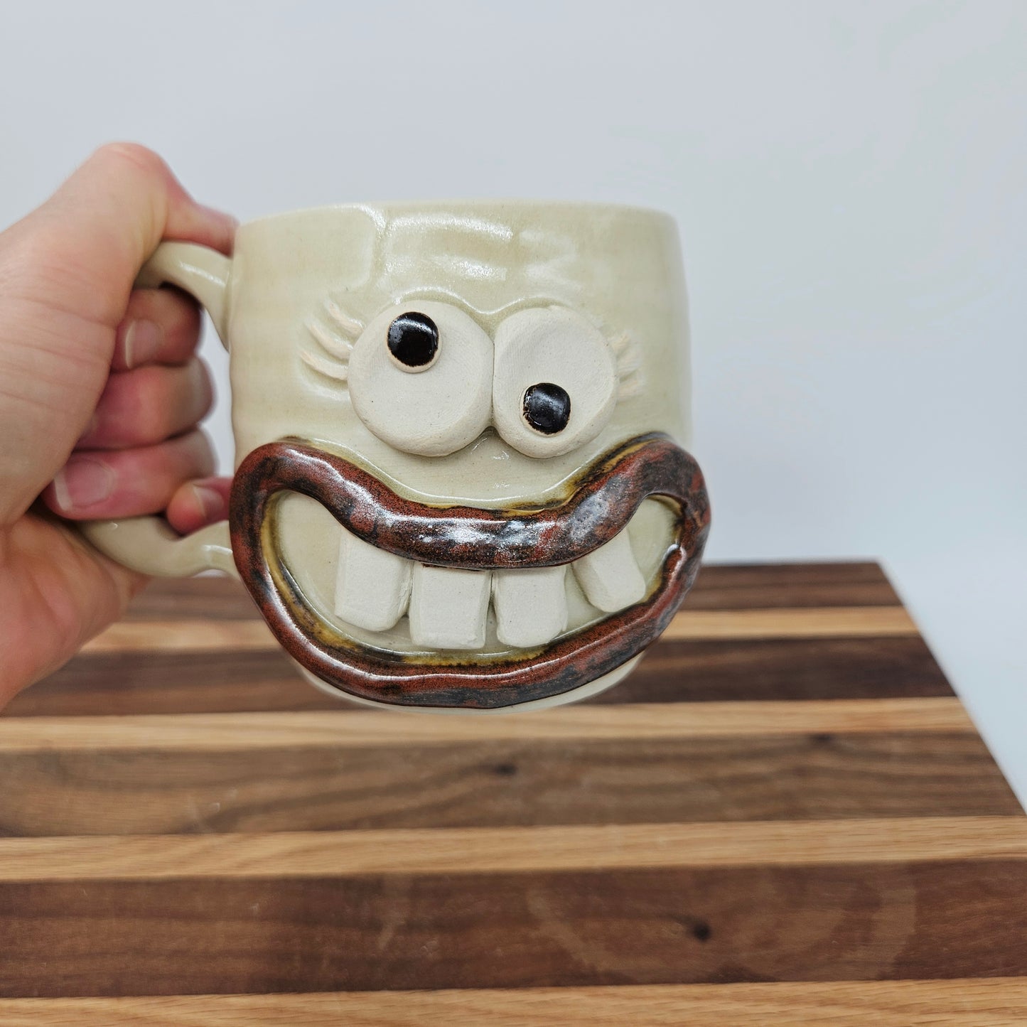 Coffee Lover Ug Chug Face Mug | Handmade Ceramic Stoneware Pottery Coffee Cups for Woman  | Cream | Large 16 Oz