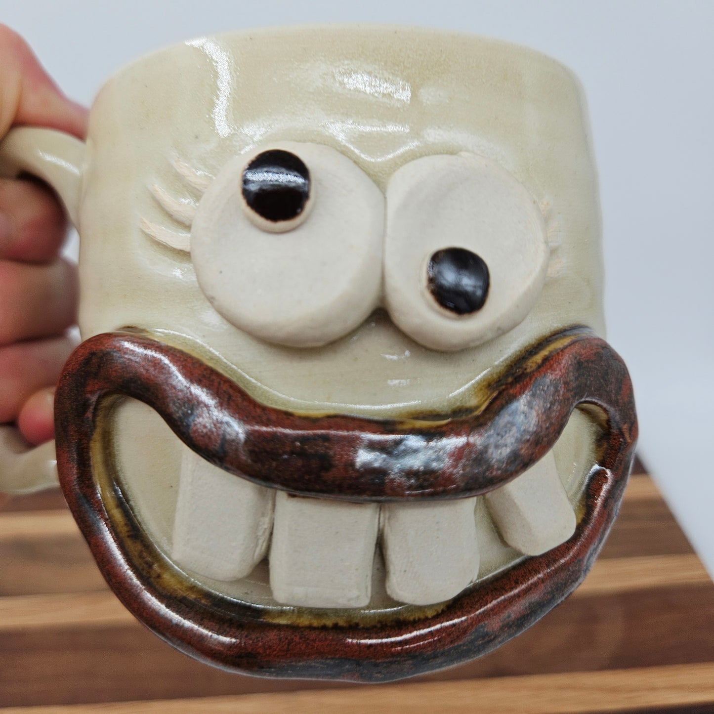 Coffee Lover Ug Chug Face Mug | Handmade Ceramic Stoneware Pottery Coffee Cups for Woman  | Cream | Large 16 Oz