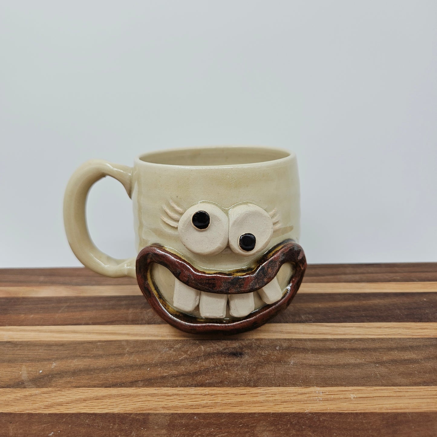 Coffee Lover Ug Chug Face Mug | Handmade Ceramic Stoneware Pottery Coffee Cups for Woman  | Cream | Large 16 Oz
