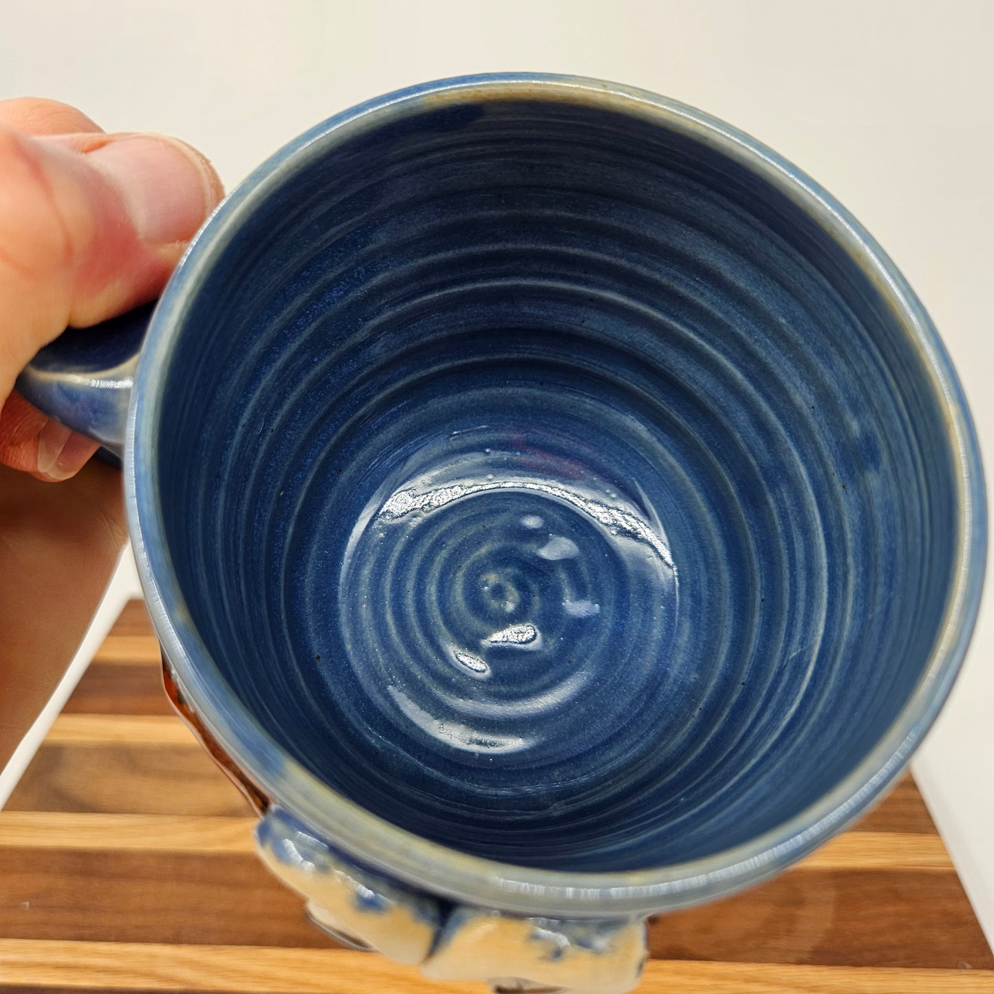 Funny Smiley Face Mug | Handmade Pottery Coffee Cups | Fun Gifts for Men Dad Husband | Ceramic Stoneware | Blue