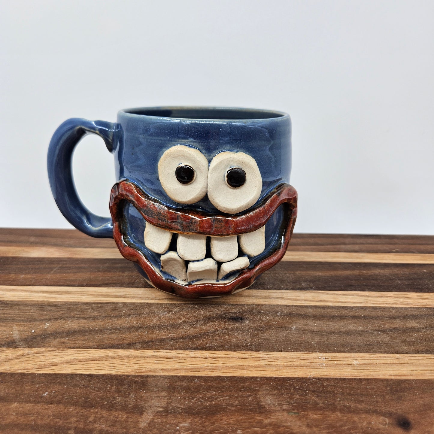 Funny Smiley Face Mug | Handmade Pottery Coffee Cups | Fun Gifts for Men Dad Husband | Ceramic Stoneware | Blue