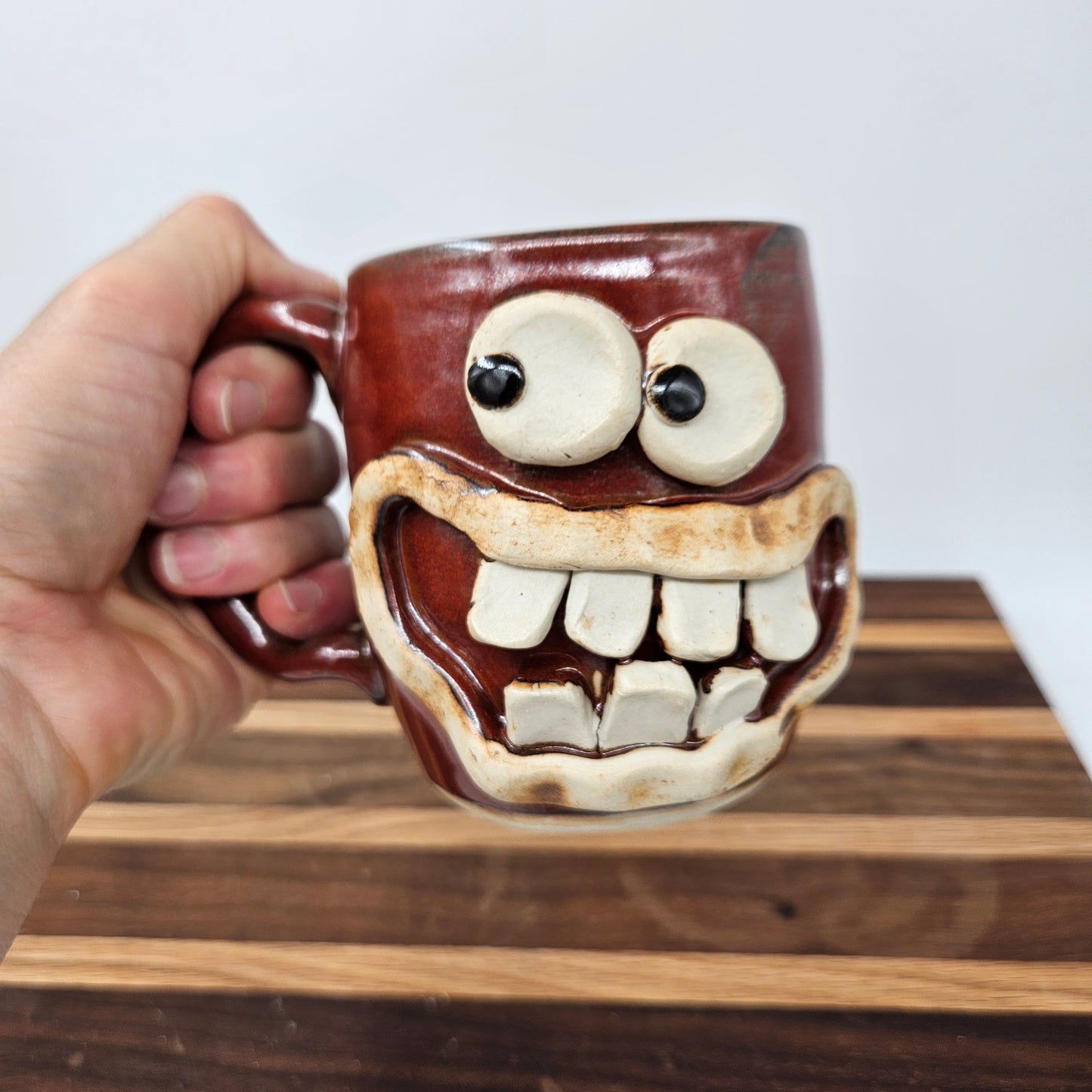 UG CHUG Face Mug | Stoneware Pottery Coffee Cup | Large | Rustic Red Brown