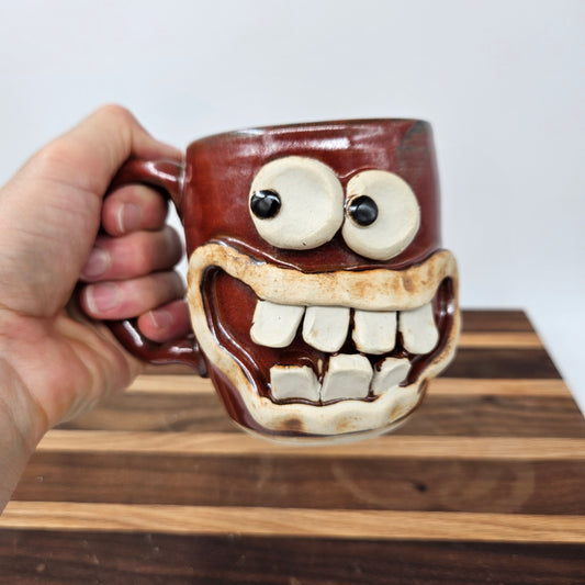 UG CHUG Face Mug | Stoneware Pottery Coffee Cup | Large | Rustic Red Brown