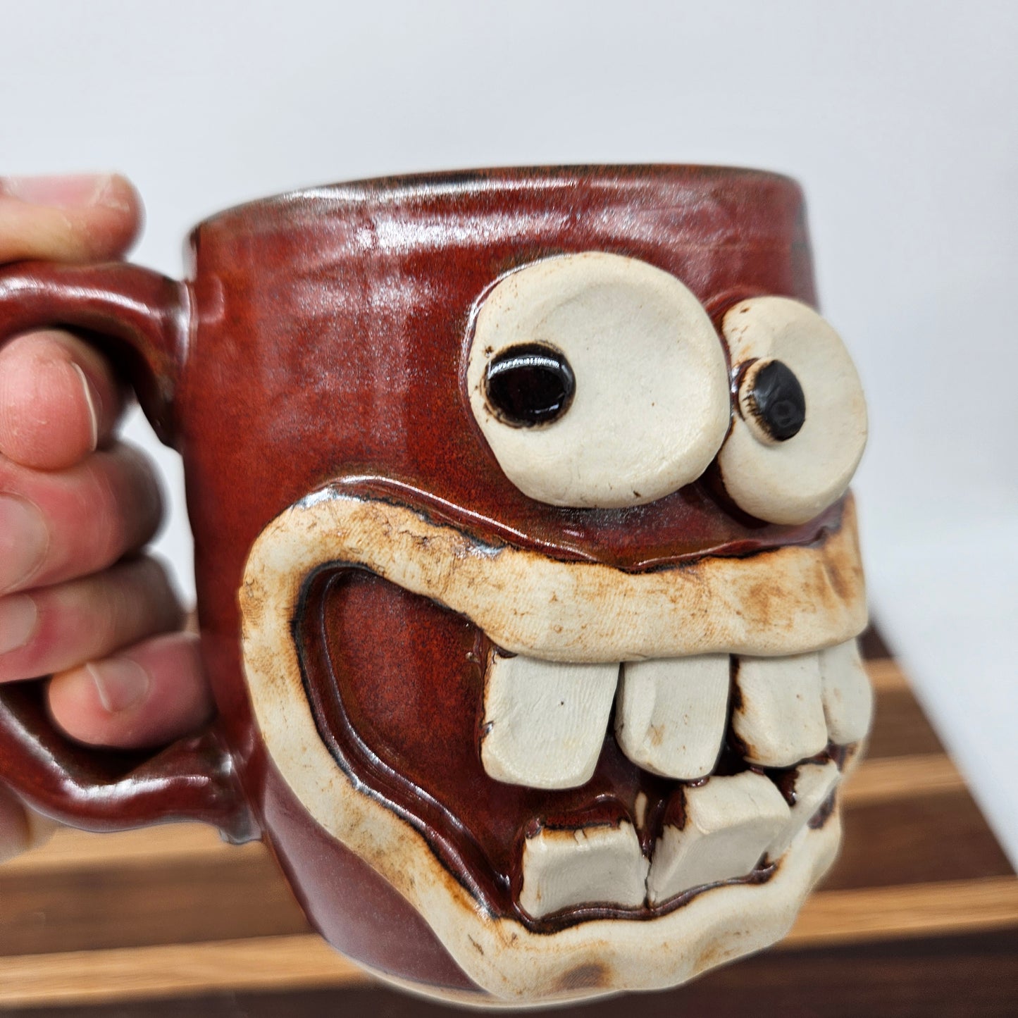 UG CHUG Face Mug | Stoneware Pottery Coffee Cup | Large | Rustic Red Brown