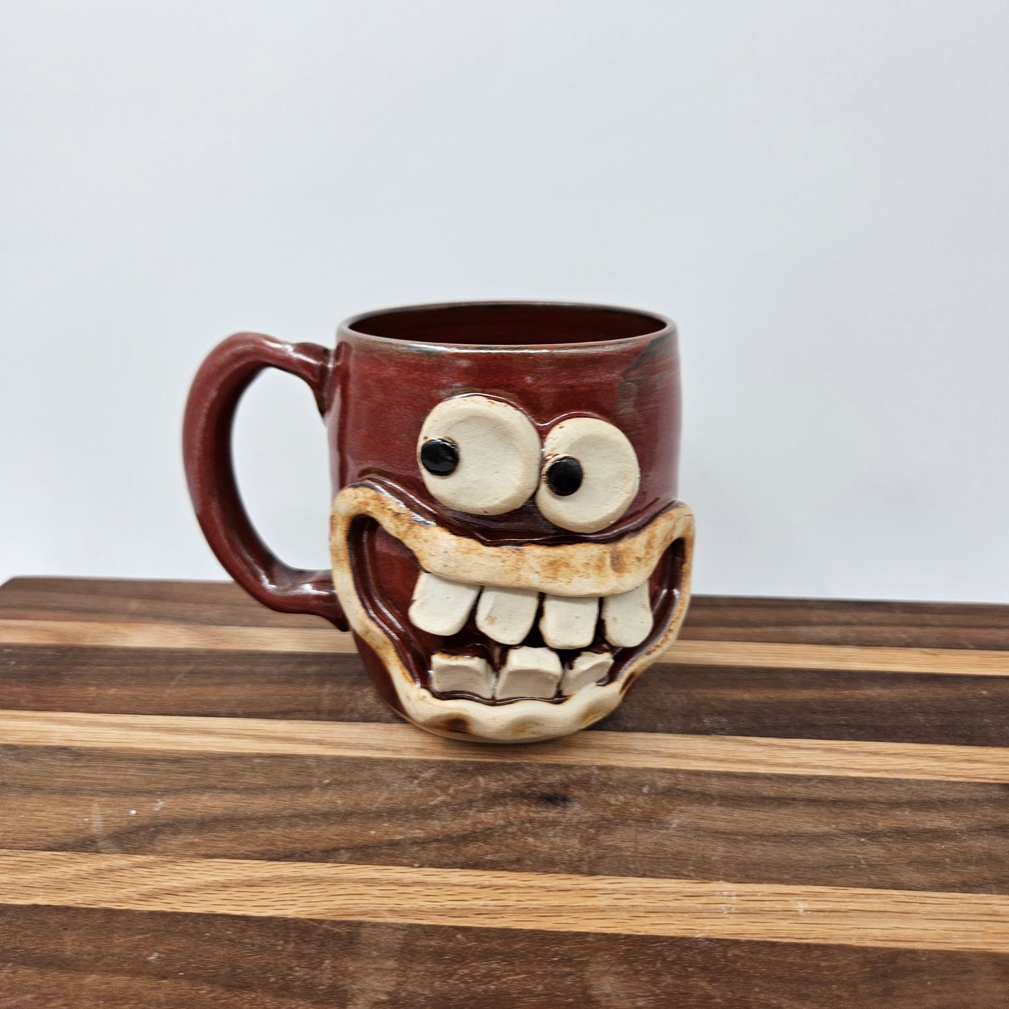 UG CHUG Face Mug | Stoneware Pottery Coffee Cup | Large | Rustic Red Brown