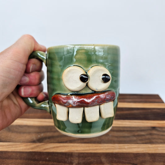 Handmade Pottery Face Mug | Funny Coffee Cup | Microwave Dishwasher Safe Stoneware | Hand Thrown