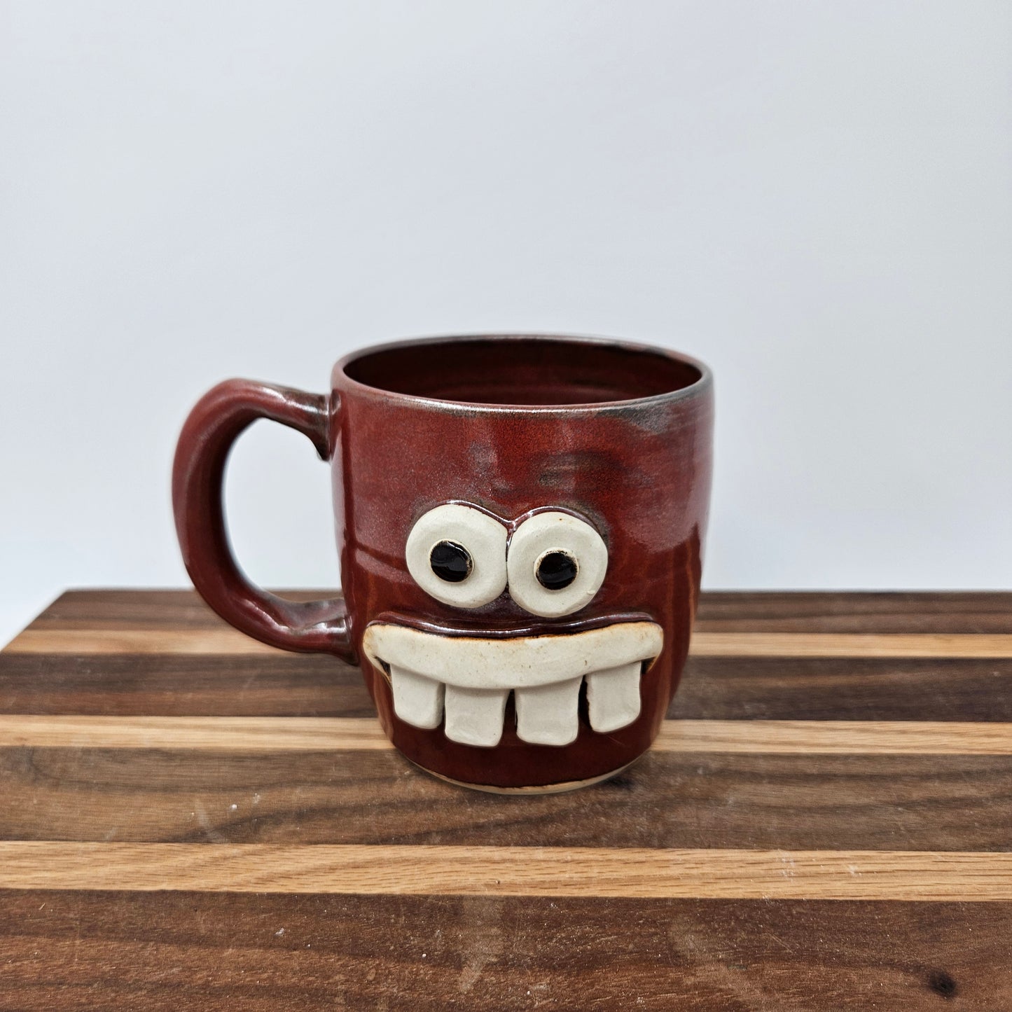 Ceramic Coffee Cup in Rustic Red Brown | UG CHUG Funny Face Mug | Handmade Stoneware Pottery