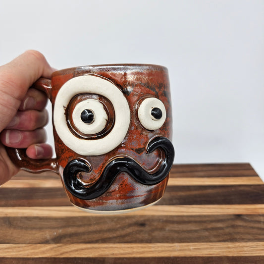 Face Mug with Monocle and Handlebar Mustache | Funny Coffee Cups | Cinnamon Red 16 Oz | Nelson Studio Ug Chug