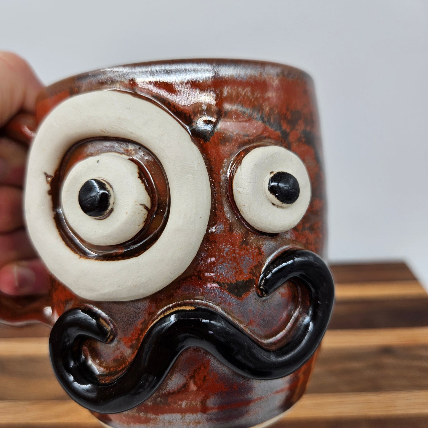 Face Mug with Monocle and Handlebar Mustache | Funny Coffee Cups | Cinnamon Red 16 Oz | Nelson Studio Ug Chug