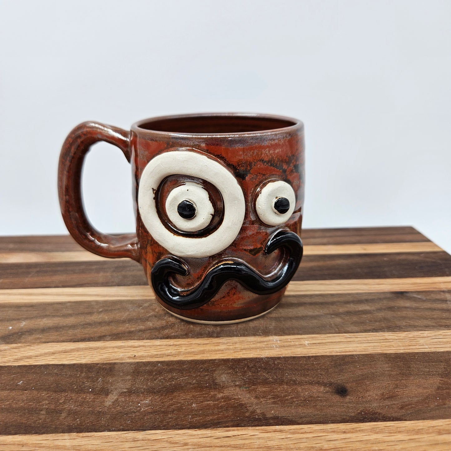 Face Mug with Monocle and Handlebar Mustache | Funny Coffee Cups | Cinnamon Red 16 Oz | Nelson Studio Ug Chug