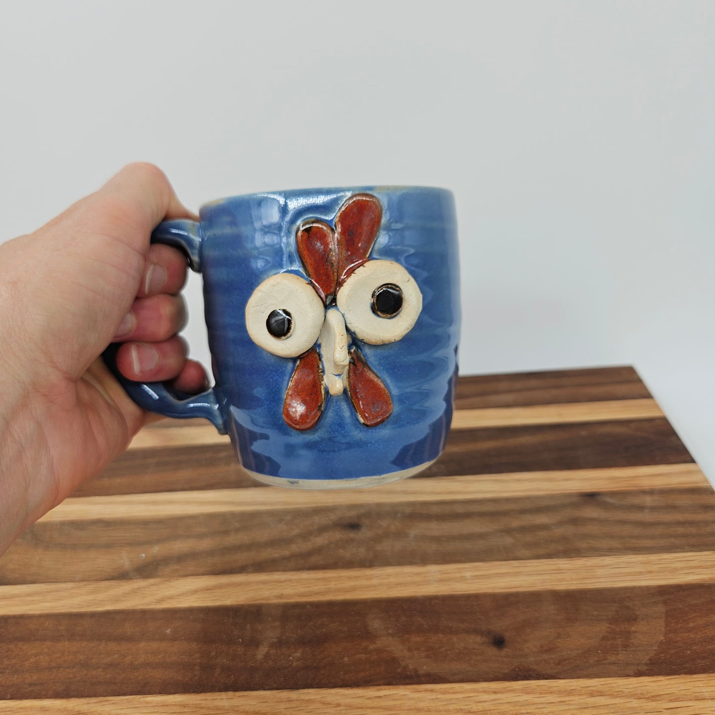 Pottery Chicken Mug | Blue | Cute Country Coffee Cup | Funny Farmhouse Rooster Hen Collector