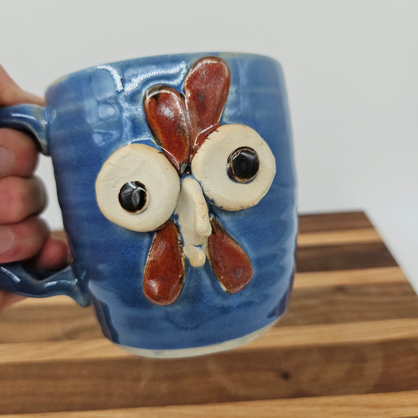 Pottery Chicken Mug | Blue | Cute Country Coffee Cup | Funny Farmhouse Rooster Hen Collector