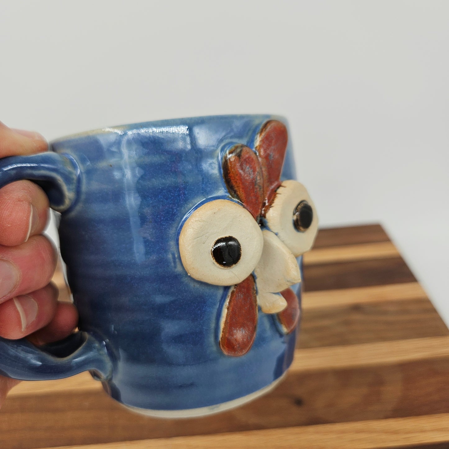 Pottery Chicken Mug | Blue | Cute Country Coffee Cup | Funny Farmhouse Rooster Hen Collector