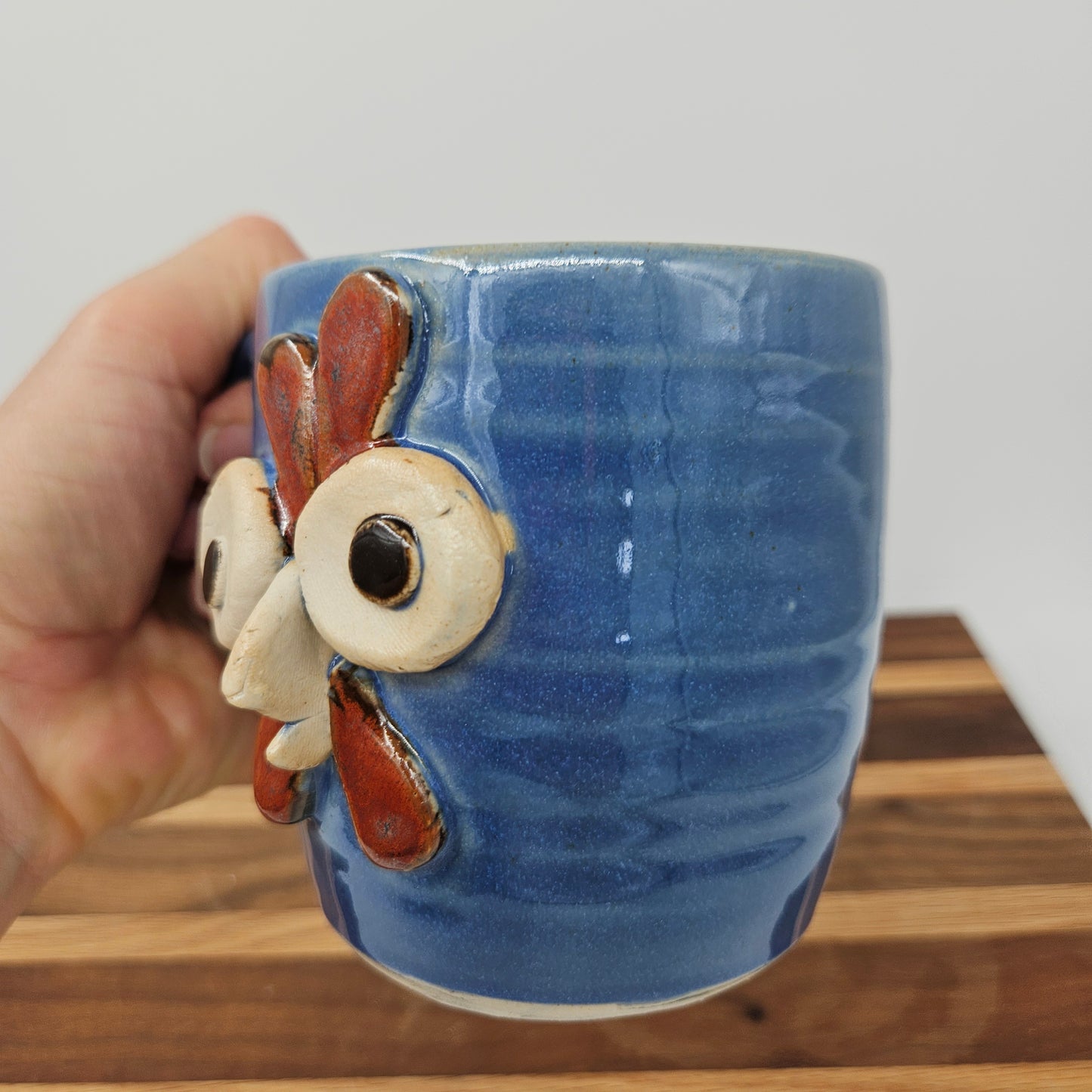 Pottery Chicken Mug | Blue | Cute Country Coffee Cup | Funny Farmhouse Rooster Hen Collector