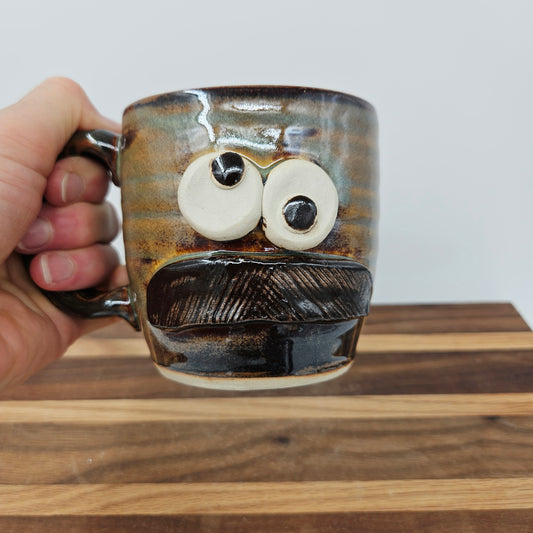 Man's Bushy Mustache Mug | Ceramic Stoneware Pottery Coffee Cup | Microwave Dishwasher Safe | Gift for Him