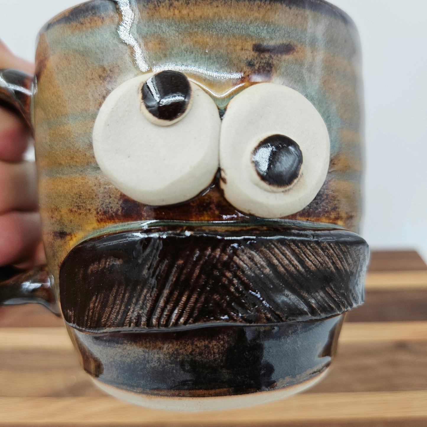 Man's Bushy Mustache Mug | Ceramic Stoneware Pottery Coffee Cup | Microwave Dishwasher Safe | Gift for Him